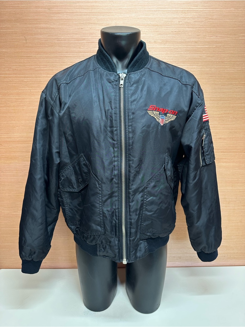 Vintage 1990's Snap-on Tools Aviator Wings Patriotic Flight Bomber Jacket Large
